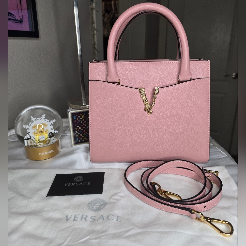 Like New Versace Virtus Pink Leather 2 Way Bag! - Picture 8 of 15